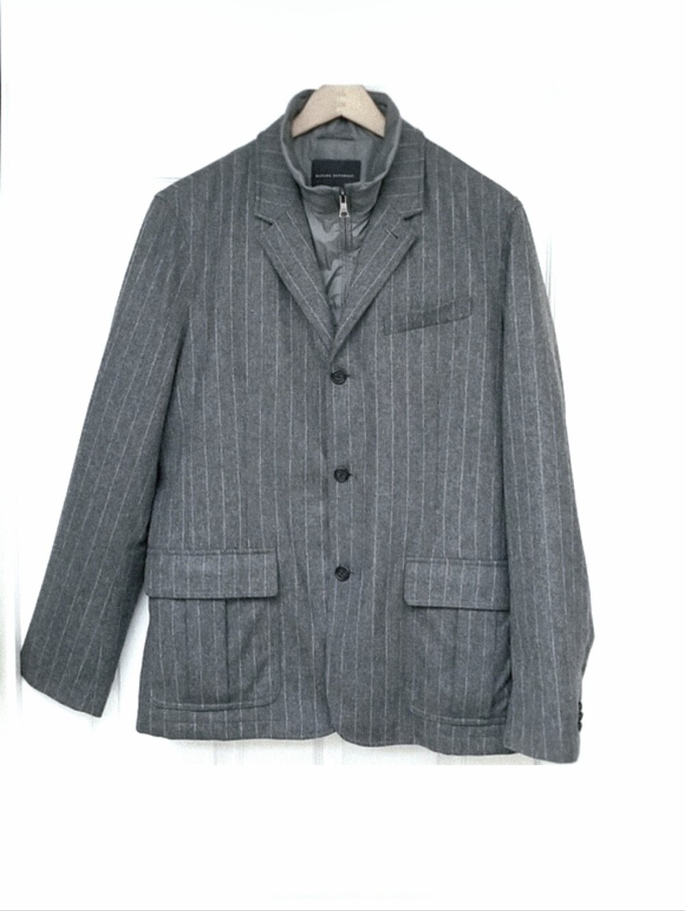 Banana Republic Gray Pinstripe Overcoat With Removable Liner